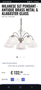 Milanese 5Lt Pendant Light - Antique Brass Metal & Alabaster Glass