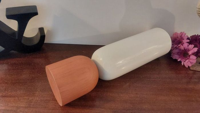 Fabulous Ceramic and Wood "TWO" Vase by the Danish Design Company Kristina Dam Studio, Copenhagen, Excellent Condition, Monochromatic Scandi Minimalism at its Best