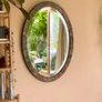 Vintage Oval Bevelled Mirror, Floral Wood Frame Image 8