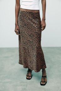 Satin Animal Print Maxi Skirt New
