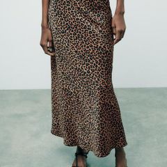 Satin Animal Print Maxi Skirt New
