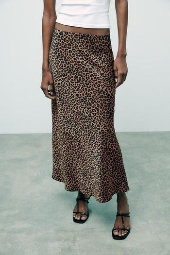 Satin Animal Print Maxi Skirt New