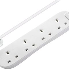 Four Socket Extension Lead, 5 Metre Cable, Unswitched, 4-Way Plug Extension Cable, Power Strip, Basic Power, White, 13A, 4G, 5m, BFG5N