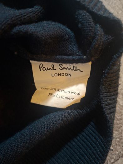 Paul Smith London Men's V-Neck Sweater XXL Navy Blue Merino Wool Cashmere Stripe