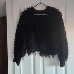 Black shaggy cardigan. size 8
