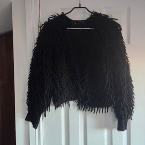 Black shaggy cardigan. size 8