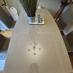 grey glass top dining table (Extendable