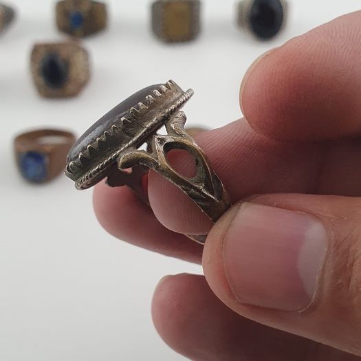15 Antique Style Brass Rings Mixed Stone & Colourful Glass Accents