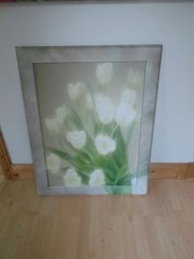 wooden framed picture of tulips