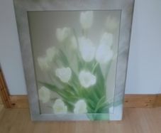 wooden framed picture of tulips