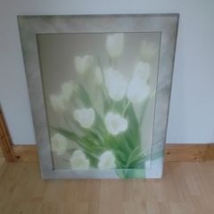 wooden framed picture of tulips