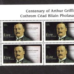 2005 Ireland Centenary of Arthur Griffith Essays Commemorative Stamp Plate Block 1A1A1A1A Mint Never Hinged (MNH)