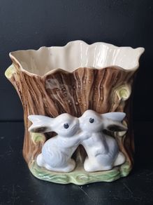 Vintage Hornsea Planter Flower Pot Kissing Bunnys
