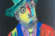 Original James Joyce Portrait in Abstract Painting by Artist