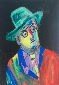 Original James Joyce Portrait in Abstract Painting by Artist