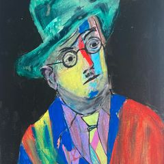 Original James Joyce Portrait in Abstract Painting by Artist