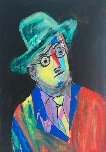 Original James Joyce Portrait in Abstract Painting by Artist