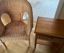 wicker chair and side table