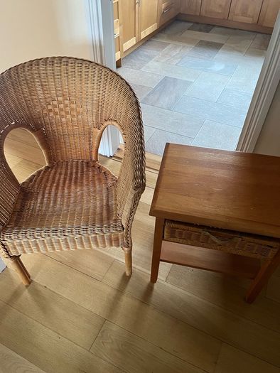 wicker chair and side table