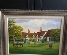 Original Mary Daisley Oil Painting 1982 English Country House Horses Large Framed