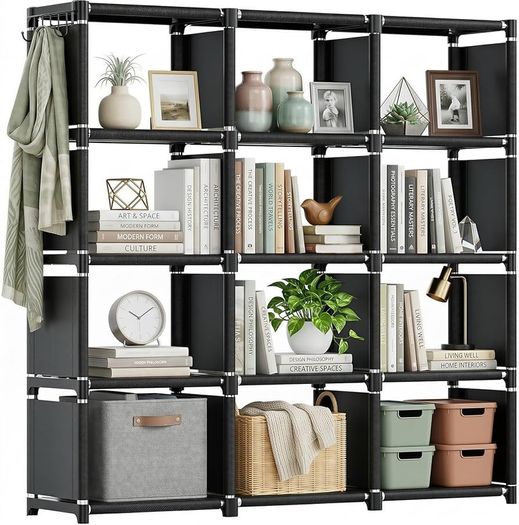 12 Cube Storage Unit Book shelf,DIY Bookcase, Multi-Use Open Storage Shelves for Bedroom, Living Room,Office,Closet, Black Cubicle Rack
