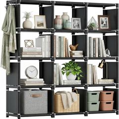12 Cube Storage Unit Book shelf,DIY Bookcase, Multi-Use Open Storage Shelves for Bedroom, Living Room,Office,Closet, Black Cubicle Rack