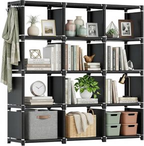 12 Cube Storage Unit Book shelf,DIY Bookcase, Multi-Use Open Storage Shelves for Bedroom, Living Room,Office,Closet, Black Cubicle Rack