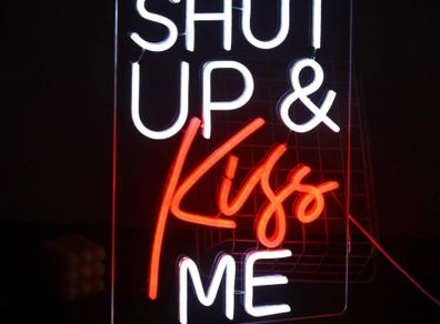 Shut UP and Kiss Me Neon Sign White Red LED Neon Light USB Powered Letter Neon Sign Decorative Words Wall Neon Sign for Bedroom Bar Party Valentine's Day (FREE POSTAGE)