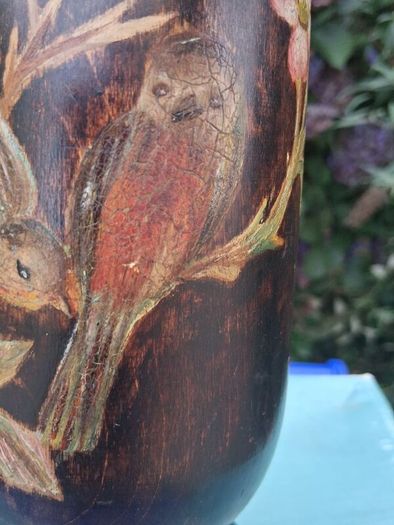 Stunning Pair Of Hand Painted Art Nouveau Hardwood  Candlesticks 12"