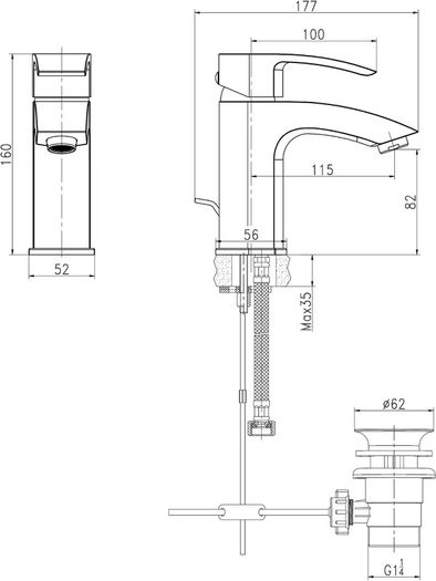 GoodHome Hopa Basin Mono mixer Tap, Bath Shower mixer