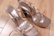 Zara Rose Gold Metallic Strappy Lace-Up Platform Block Heels 7UK/40EU