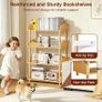 4 Tier Wooden Open Bookcase, Modern Display Bookshelf with Solid Wood Frame and Rounded Corner Design, Storage Organizer for Living Room, Bedroom, Home Office, Balcony Image 3