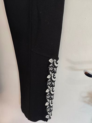 Desigual black trousers, embroidered floral hem, M, new