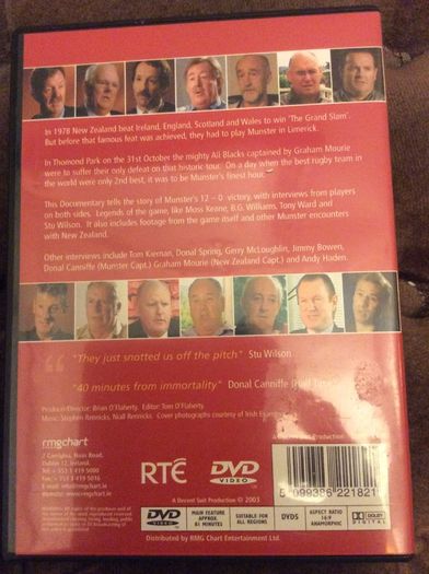 Munster Rugby. Munster Versus All Blacks 1978. Their Finest Hour RTE DVD. Munster 12 All Blacks 0. Thomand Park 31st October 1978.