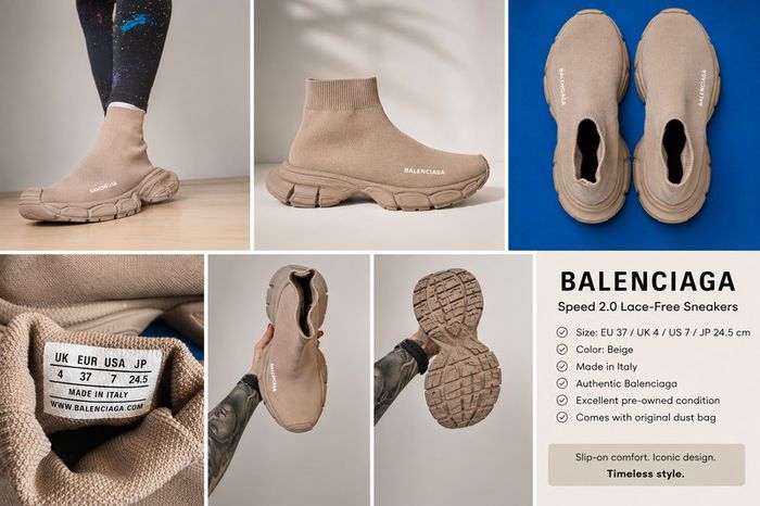 Authentic Balenciaga Speed Sneakers - Beige - Size EU 37/ UK 4
