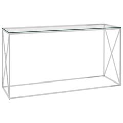 Side Table Silver 140x40x78 cm Stainless Steel and Glass