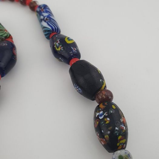 Vintage Venetian Style Floral & African Glass Beads Necklace