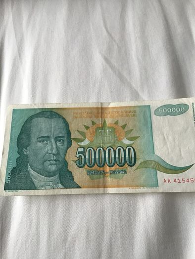 Old Yugoslavia Banknote 500,000 Dinara