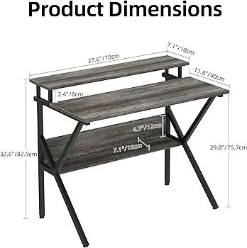 70cm Computer Desk, Home Office Desk for Home, Small Desk for Spaces, GreyOak Small Table with Monitor Stand