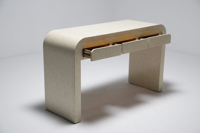 Mid-Century Modern Formica Waterfall Console table, attributed to Karl Springer, 1970s.