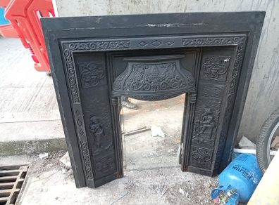 front of fireplace