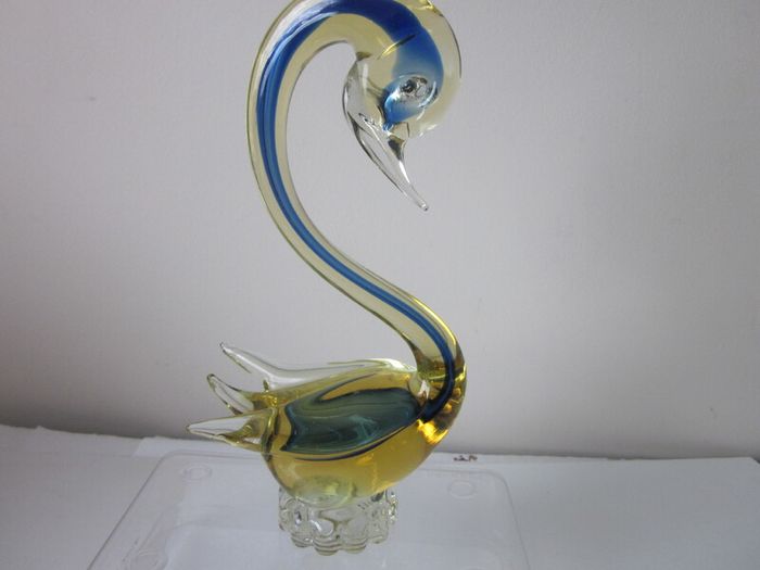 Murano / Venetian Blue & Amber  Sommerso Glass Swan / Duck Figurine