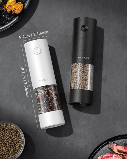 Rechargeable Electric Salt and Pepper Grinder Set, Salt and Pepper Mill with Ceramic Grind, Dust Cover with One-Button Control, Adjustable Coarseness, LED Light, for Home & Kitchen, Black&White