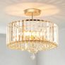 Gold Crystal Ceiling Lights,3-Light Modern LED Chandeliers Fitting,Industrial Crystal Semi Flush Mount Ceiling Lighting for Hallway Living Room Kitchen Bathroom,Dia 36.5cm E27 Base Image 2