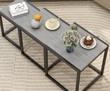 Wooden Nesting Tables Set of 3 Coffee Table, Stacking Side End Tables for Living Room, Grey