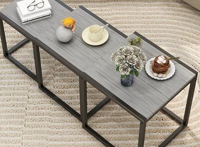 Wooden Nesting Tables Set of 3 Coffee Table, Stacking Side End Tables for Living Room, Grey