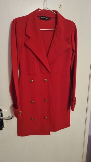 PrettyLittleThing Red Blazer Dress with Gold Buttons