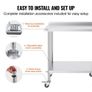 24 x 36 x 40 Inch Stainless Steel Work Table, Commercial Food Prep Worktable with Casters, Heavy Duty Prep Worktable, Metal Work Table with Adjustable Height for Restaurant Image 4