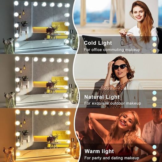 NEW SALE | Hollywood Mirror with Bluetooth 15 LED Dimmable Bulbs Hollywood Vanity Mirror with Lights Lighted Makeup Mirror with USB Charging Port and 10X Magnifier Mirror Touch Screen