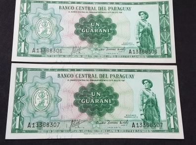 Banco Central Del Paraguay : (2) 1952 1 Guarani Banknotes in Consecutive Numbers